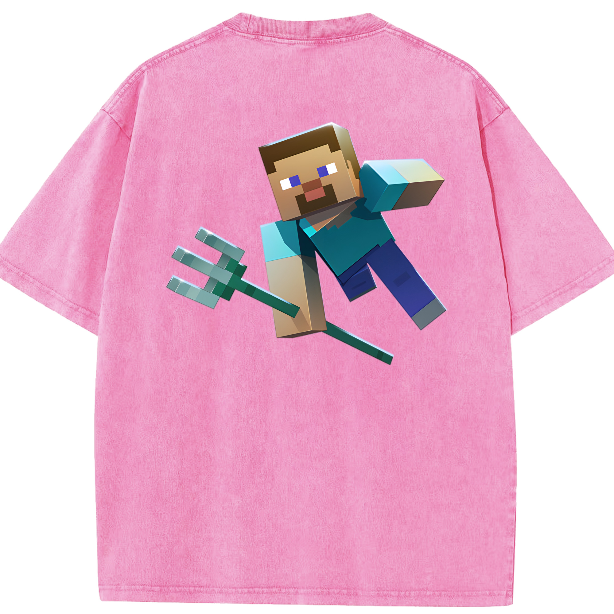 （画像用） マインクラフト ブロックの世界 Minecraft MC Block world 綿100% ヴィンテージ風 半袖Tシャツ（背面プリント）